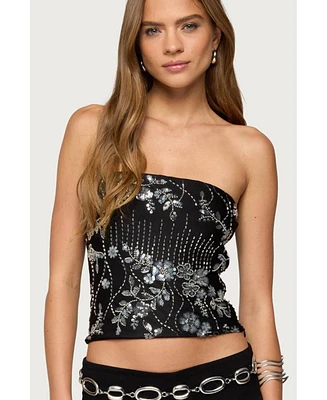 Edikted Women's Zelda Bead & Sequin Strapless Top