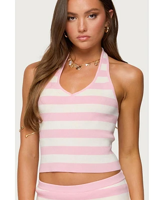 Edikted Womens Kezia Striped Knit Halter Top