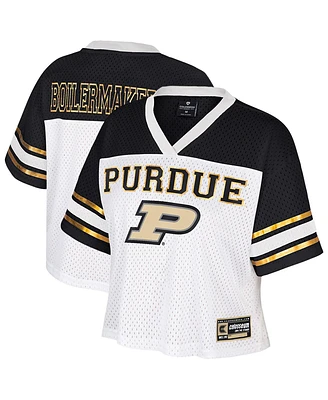 Colosseum Women's White Purdue Boilermakers Treasure Cropped Football Jersey