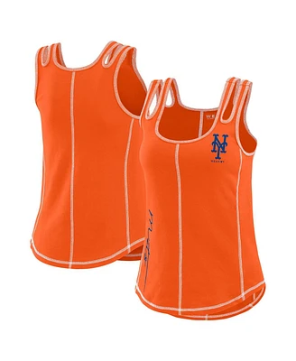 Wear by Erin Andrews Women's Orange New York Mets Contrast Stitch Tank Top
