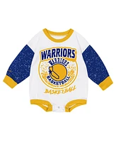 Mitchell & Ness Baby Boys and Girls White Golden State Warriors Hardwood Classics Posterboard Oversize Long Sleeve Bodysuit