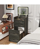 Vlsrka Flip-top vanity desk with mirror and stool.