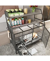 Large Pet Cage with Storage - Black/Gray