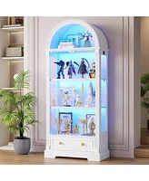Vlsrka 4-tier shelves, motion sensor lights, 72" arched glass display cabinet.