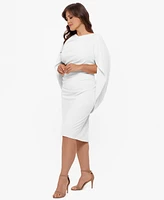 Betsy & Adam Plus Ruched Cape Dress