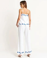 Modenaire Women's Embroidered Floral Hem Camisole and Wide-Leg Pant Set