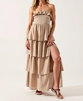 Modenaire Women's Strapless Tiered Ruffle High Slit Maxi Dress