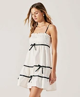 Modenaire Women's Spaghetti Strap Ruffled Trim Bow Accents Mini Dress
