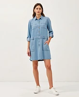 Modenaire Women's Button-Front Denim Mini Dress with Pockets