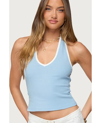 Edikted Women's Contrast Ribbed V Neck Halter Top
