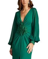 Tadashi Shoji Women's Sahana Bishop Sleeve Plunge Gown