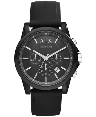 A|X Armani Exchange Unisex Chronograph Black Silicone Strap Watch 44mm AX1326