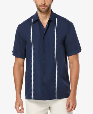 Cubavera Men's Pick Stitch Panel Short Sleeve Button-Down Shirt