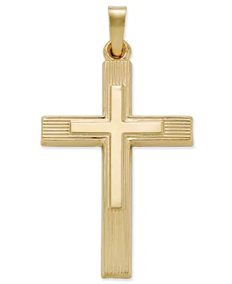 Two Tone Cross Charm Pendant in 14k Yellow and White Gold