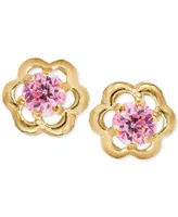 Children's Pink Cubic Zirconia Flower Screwback Stud Earrings in 14k Gold