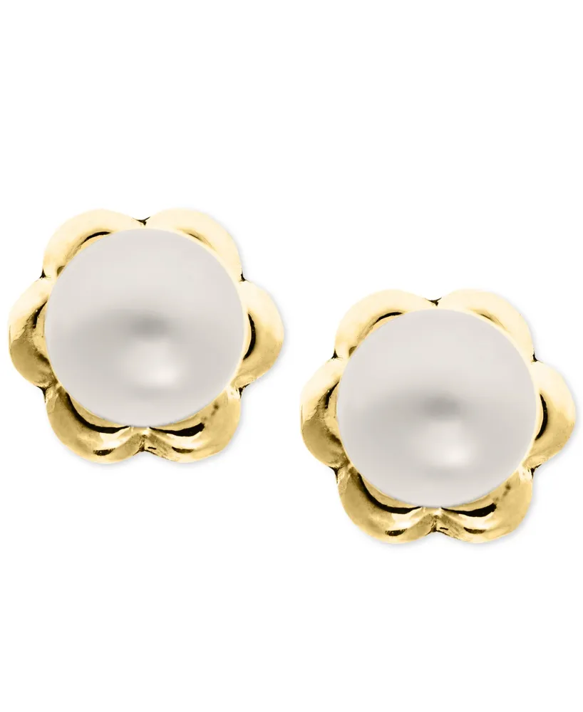 Children's Cultured Freshwater Pearl (4mm) Flower Stud Earrings in 14k Gold