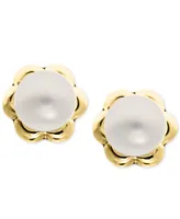 Children's Cultured Freshwater Pearl (4mm) Flower Stud Earrings in 14k Gold