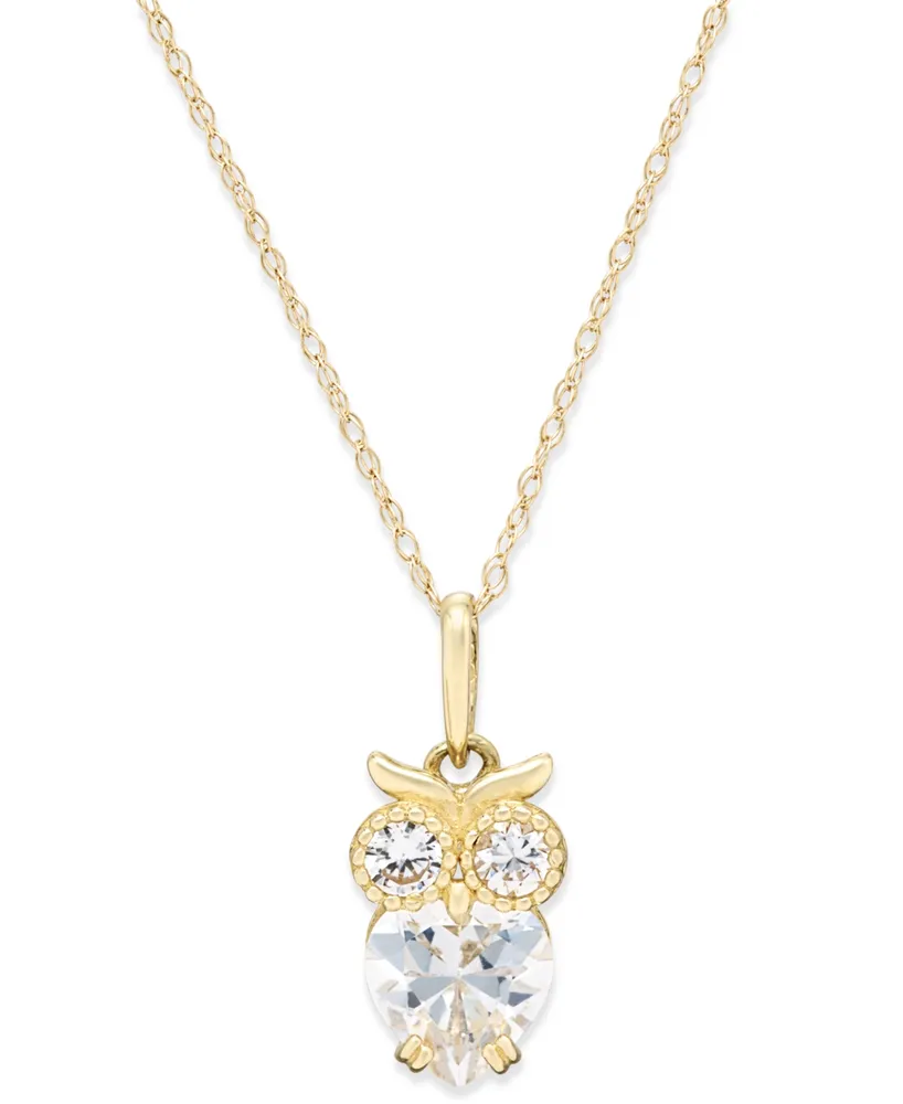 Cubic Zirconia Owl Pendant Necklace in 10k Gold