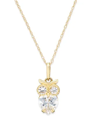 Cubic Zirconia Owl Pendant Necklace in 10k Gold