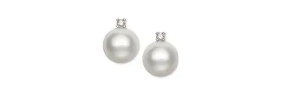 Cultured Freshwater Pearl (5-1/2mm) and Diamond Accent Stud Earrings in 14k White Gold