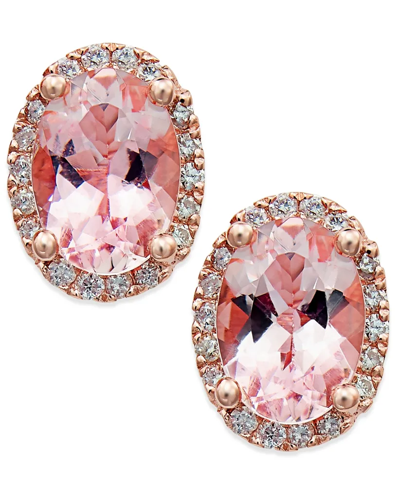 Morganite (1-1/3 ct. t.w.) and Diamond (1/8 ct. t.w.) Stud Earrings in 14k Rose Gold