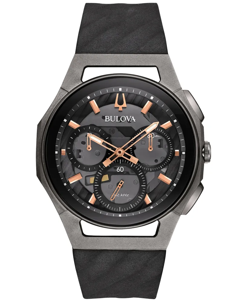 Bulova Men's Chronograph Curv Black Rubber Strap Watch 44mm 98A162