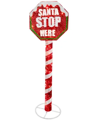 National Tree Company 60" Sisal Red Stop Sign Pole with 100 White Led Mini Lights