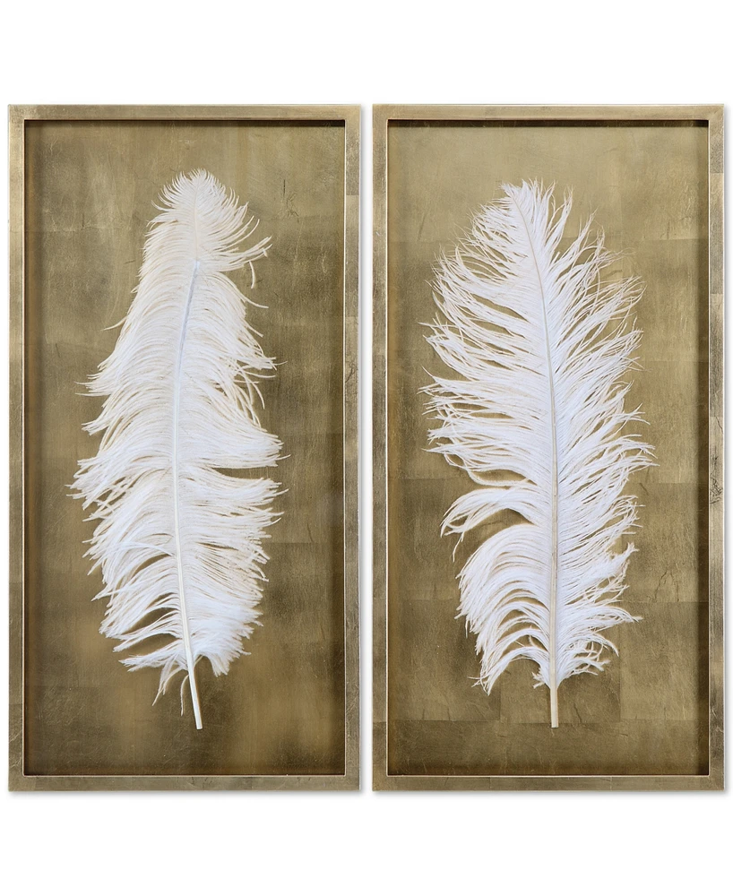 Uttermost White Feathers 2-Pc. Shadow Box Wall Art