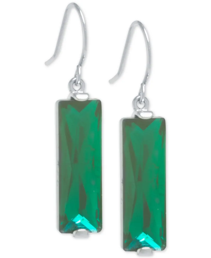 Rectangular Crystal Drop Earrings Silver-Plate