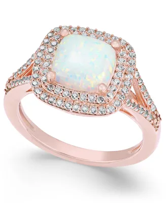 Lab-Grown Opal (1-3/8 ct. t.w.) and White Sapphire (1/2 Ring 14k Rose Gold-Plated Sterling Silver