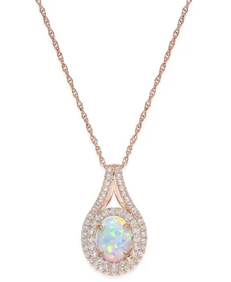 Lab-Grown Opal (1 ct. t.w.) and White Sapphire (3/4 ct. t.w.) Pendant Necklace in 14k Rose Gold-Plated Sterling Silver