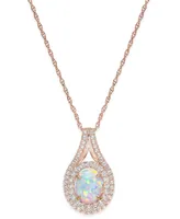 Lab-Grown Opal (1 ct. t.w.) and White Sapphire (3/4 ct. t.w.) Pendant Necklace in 14k Rose Gold-Plated Sterling Silver