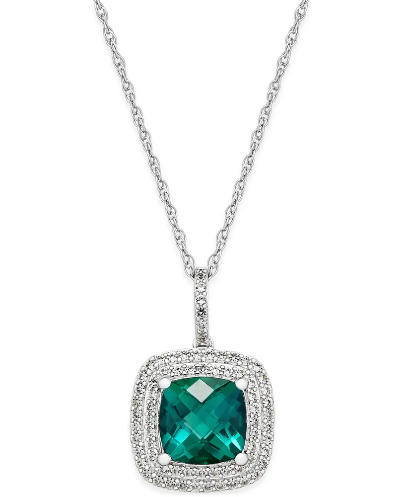 Lab-Grown Emerald (1-1/2 ct. t.w.) and White Sapphire (1/3 ct. t.w.) Pendant Necklace in Sterling Silver