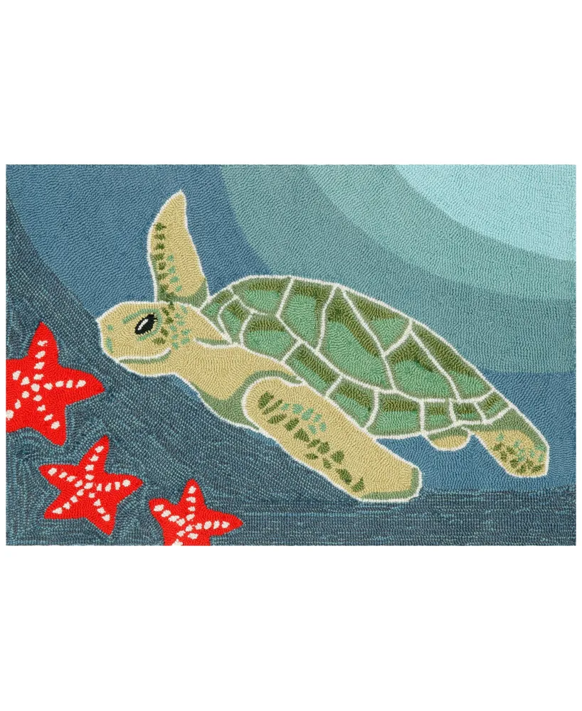 Liora Manne Front Porch Indoor/Outdoor Sea Turtle Ocean 2'6" x 4' Area Rug