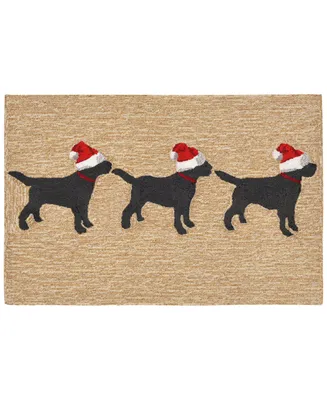 Liora Manne Front Porch Indoor/Outdoor 3 Dogs Christmas Neutral 2' x 3' Area Rug