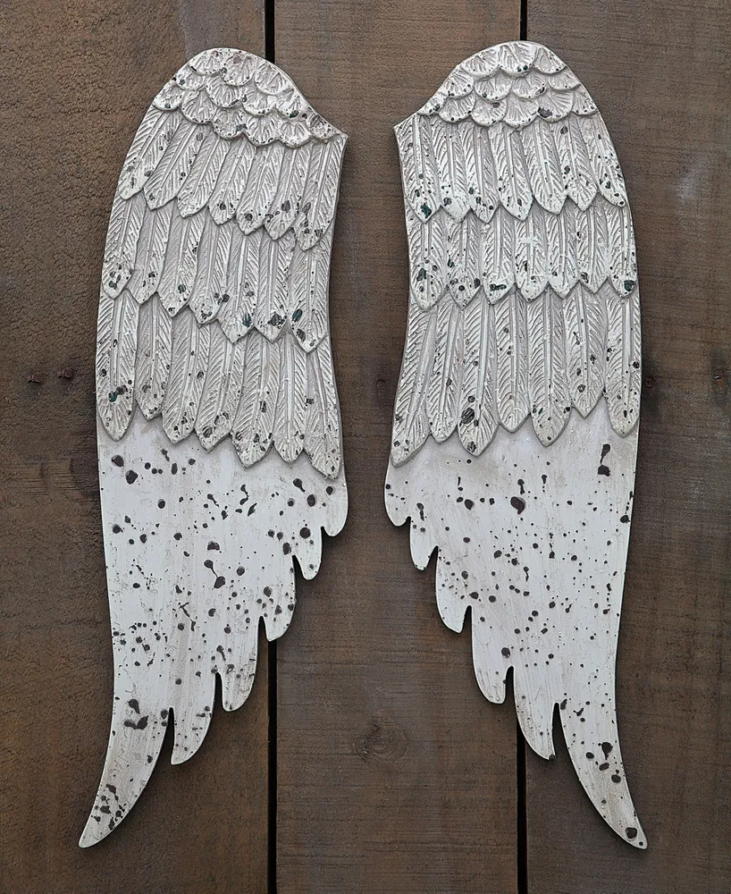 3R Studio Wood Small Angel Wings with Distressed Finish, Gray