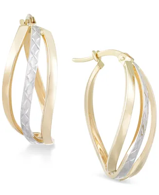 Textured Two-Tone Wavy Hoop Earrings in 14k Gold and White Gold - Two