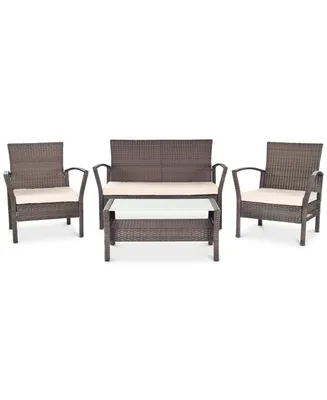 Calann Outdoor 4-Pc. Seating Set (1 Loveseat, 2 Chairs & 1 Coffee Table)