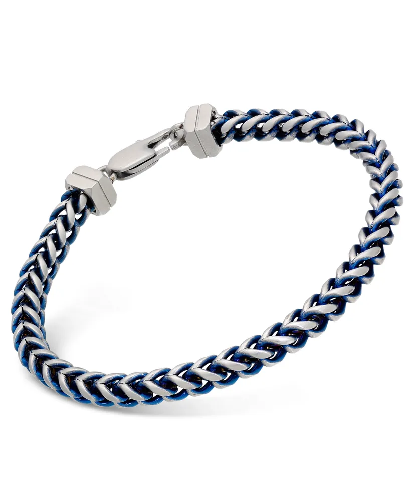 Esquire Men's Jewelry Link Chain Bracelet in Stainless Steel and Blue Ion-Plating, Created for Macy's