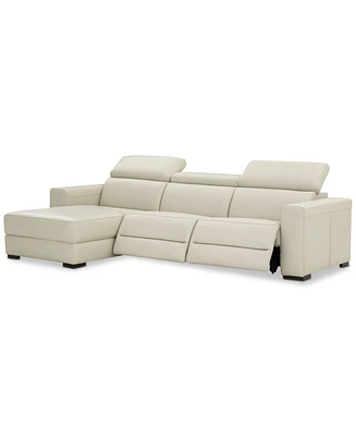 Nevio 115" 3-pc Leather Sectional Sofa with Chaise, 2 Power Recliners and Articulating Headrests, Created for Macy's