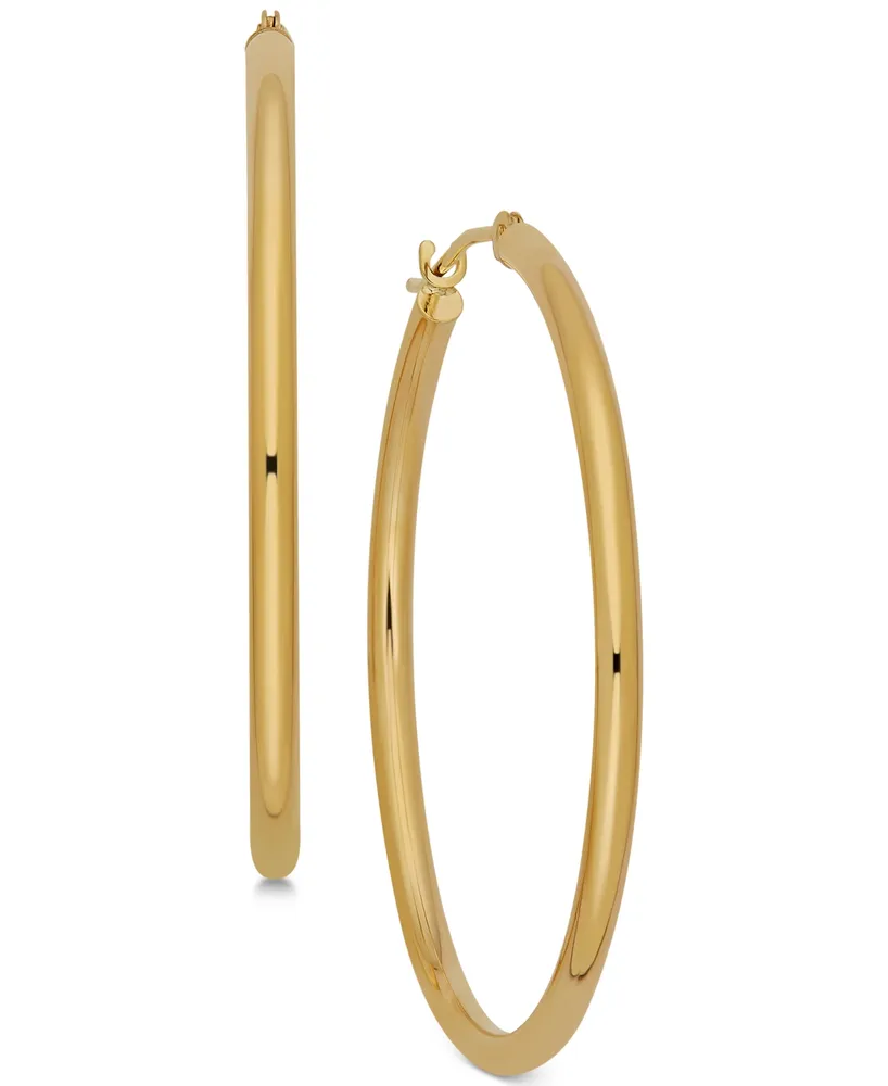 Polished Tube Hoop Earrings in 14k Gold