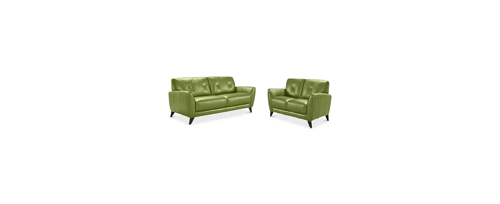 Myia 82" Tufted Back Leather Sofa and 62" Loveseat Set, Created for Macy's