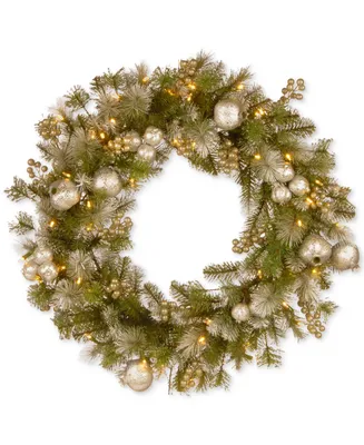 National Tree Company 30" Glittery Pomegranate Pine Wreath With 70 Battery-Operated Led Lights & Timer