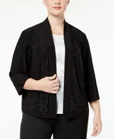 R&M Richards Plus Cardigan, Beaded Open Front