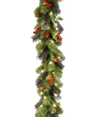 National Tree Company 9' Crestwood Spruce Silver Bristle Garland With Pine Cones, Berries, Glitter & 50 Clear Lights