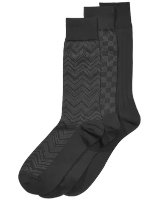 Perry Ellis Men's 3-Pk. Microfiber Patterned Socks - Black