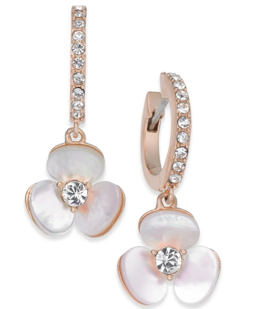 Kate Spade New York 14k Rose Gold-Plated Pave & Mother-of-Pearl Flower Drop Earrings