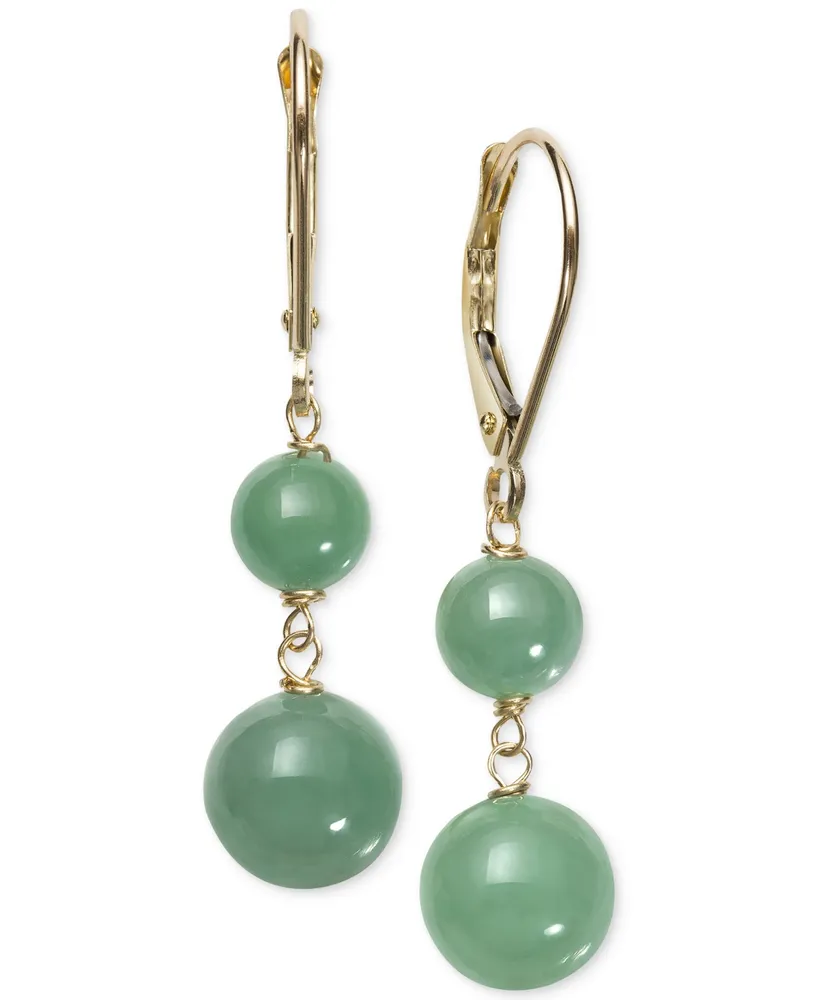 Dyed Jade (6 & 8mm) Beaded Drop Earrings in 14k Gold
