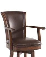 Raleigh Arm 26" Counter Height Swivel Wood Barstool in Chestnut Finish and Kahlua Faux Leather