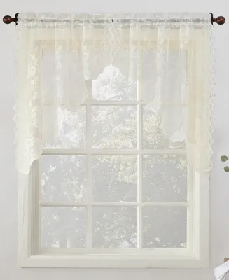 No.918 Alison Floral Lace 58" x 38" Rod-Pocket Kitchen Curtain Swag Pair